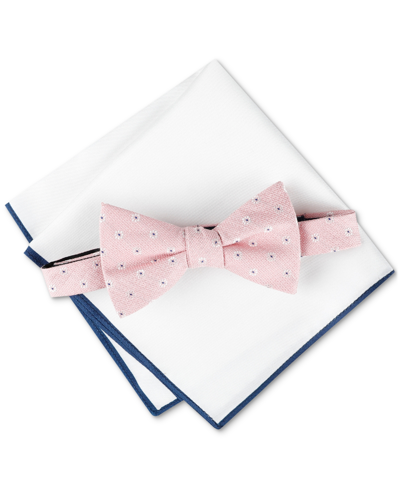 Tommy Hilfiger Men's Floral Bow Tie & Solid Pocket Square Set In Pink