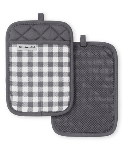 Kitchenaid Gingham Pot Holder 2-pack Set, 7" X 10" In Charcoal Gray