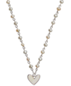 LUCKY BRAND SILVER-TONE MOTHER-OF-PEARL HEART PENDANT NECKLACE, 16" + 3" EXTENDER