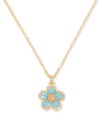 Kate Spade Gold-tone Stone Fleurette Pendant Necklace, 16" + 3"' Extender In Aqua