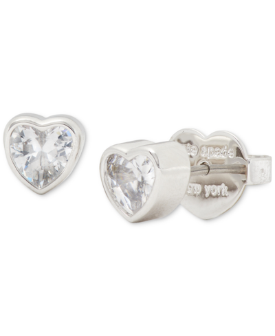 Kate Spade Cubic Zirconia Heart Mini Stud Earrings In Clear,silver