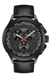 Tissot Men's Swiss Chronograph T-race Cycling Giro D'italia Black Leather Strap Watch 45mm In Black
