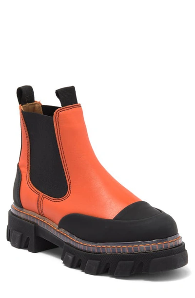 Ganni Cleated Mid Chelsea Boots In Orangeade