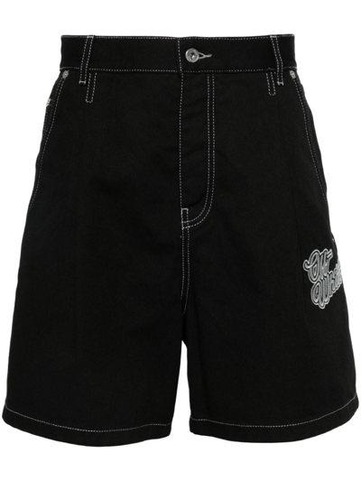 Off-white Embroidered-logo Denim Shorts In Black