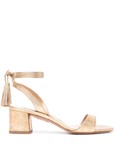 Aquazzura Alu 50mm Metallic-finish Sandals In Grey