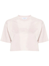 Off-white Rubberised-logo Cropped T-shirt In Pink & Purple