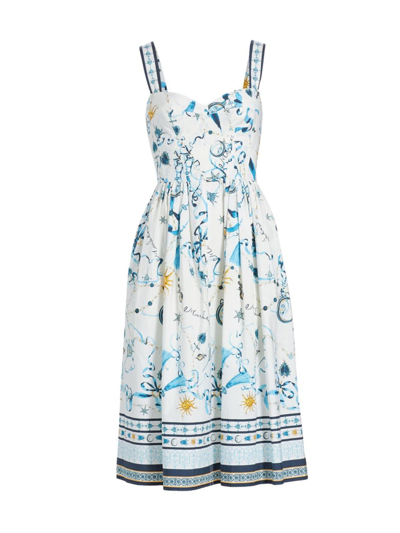 Marchesa Rosa Women's Willow Cotton Celestial Midi-dress In Blue Multi