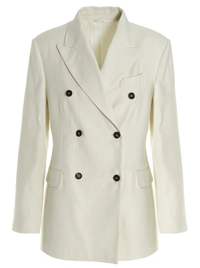 Brunello Cucinelli Double Breast Linen Blazer Jacket In White