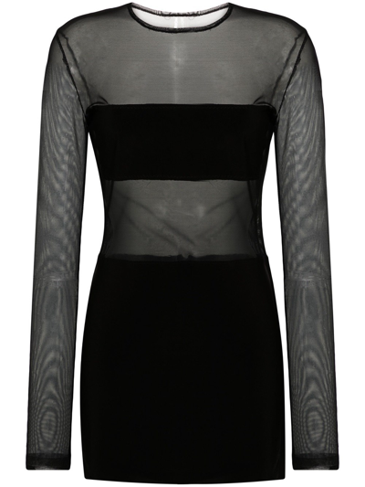 Norma Kamali Dash Mesh-panel Mini Dress In Black