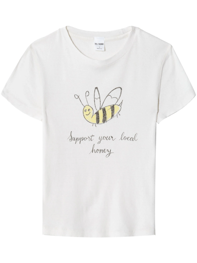 Re/done 90s Baby Local Honey-print T-shirt In White