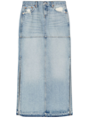 Re/done Mid Rise Split Skirt In Blue