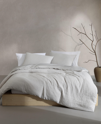 Calvin Klein Solid Washed Textured Cotton Jacquard Duvet Cover Sets In Aluminium Gray