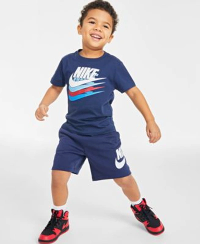 Nike Kids' Little Boys Color Block T Shirt Shorts In Midnight Navy