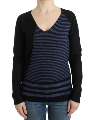 COSTUME NATIONAL COSTUME NATIONAL CHIC STRIPED V-NECK WOOL BLEND WOMEN'S SWEATER