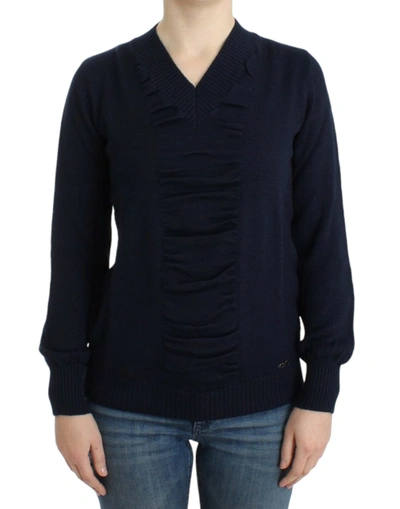 Costume National C'n'c  Dark  V-neck Wool Sweater In Blue