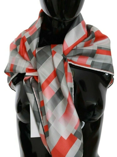 Costume National Grey Red Silk Shawl Foulard Wrap  Scarf