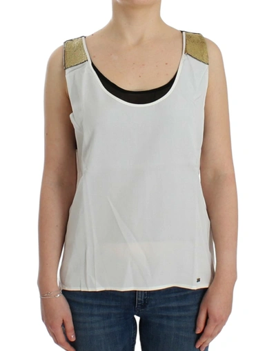 COSTUME NATIONAL COSTUME NATIONAL ELEGANT MONOCHROME SLEEVELESS TOP WITH GOLD WOMEN'S ACCENTS