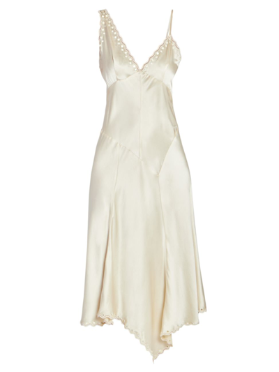 Isabel Marant Women's Ayrich Silk Eylet Bias Slip Midi-dress In Vanilla
