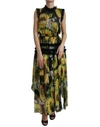 Dolce & Gabbana Black Sunflower A-line Pleated Maxi Dress In Black