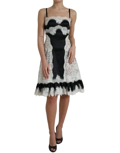 Dolce & Gabbana Black White Lace See Through A-line Sleeveless Dress In Black And White