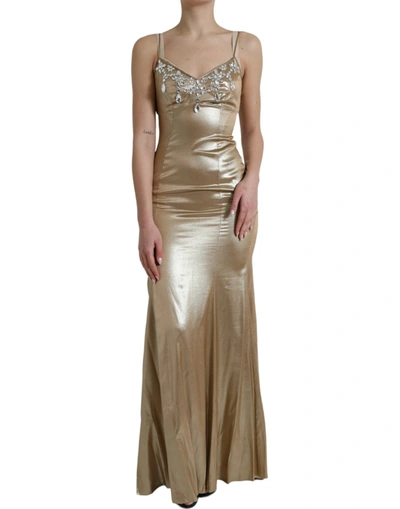 Dolce & Gabbana Metallic Gold Crystal Embellished Gown Dress