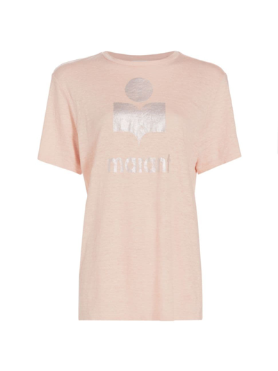 Isabel Marant Étoile Women's Zewel Logo Linen T-shirt In Pearl Rose Silver