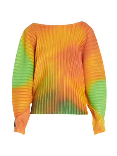 Issey Miyake Women's Melty Abstract Ribbed Long-sleeve Top In Orange