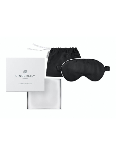 Gingerlily For Saks 3-piece Pillowcase & Eyemask Set In White Black