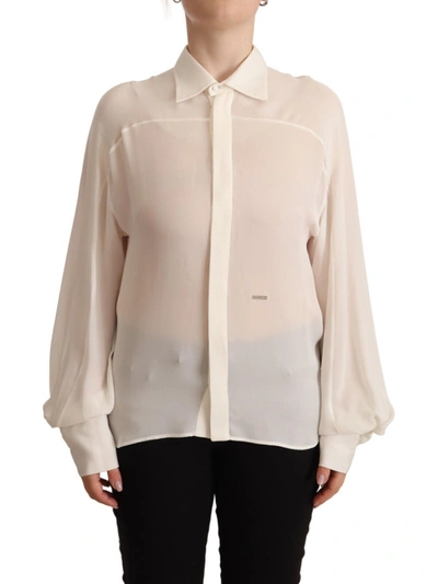 Dsquared² Off White Silk Long Sleeves Collared Blouse Women's Top