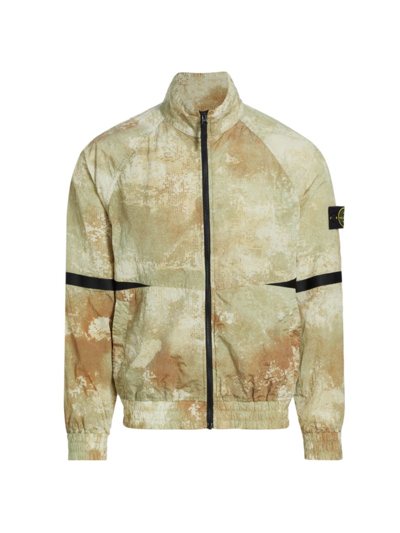 Stone Island Compass-badge Abstract-print Jacket In Grey