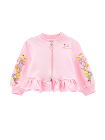 Monnalisa Cotton Sweatshirt With Trim In Rosa Fairy Tale