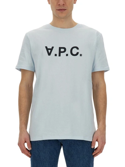 Apc A.p.c. T-shirt With Logo In Azure