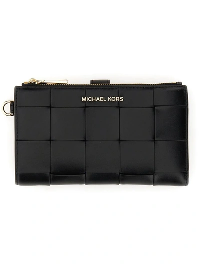 Michael Michael Kors Interwoven Zipped Wallet In Black