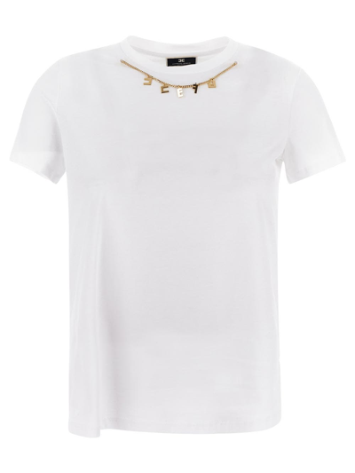 Elisabetta Franchi Cotton T-shirt With Chalk Charms In White