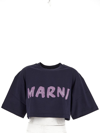 Marni Logo-print Cropped Cotton T-shirt In Blue