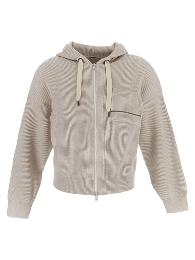 Brunello Cucinelli Knitted Hoodie In Beige