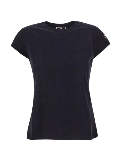 Elisabetta Franchi Slogan-print Self-tie Cotton T-shirt In 110nero