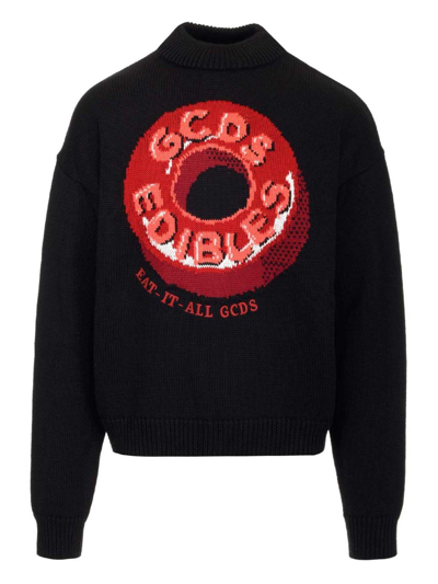 GCDS CANDY WOOL CREWNECK IN BLACK