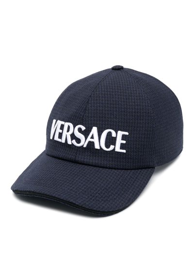 Versace Logo Wool Baseball Cap In Black