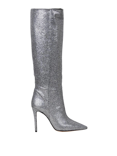 Anna F Knee-high Boots With Rhinestones In Plata