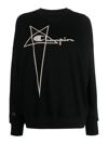 Rick Owens ' Crew Neck Sweatshirt With Logo Embroidery In Negro