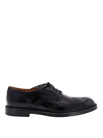 Doucal's Horse Lace-up Shoe With Iconic Stitiching In Negro