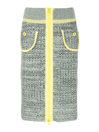 Cormio Floral-embroidery Knitted Skirt In Mint Antracite