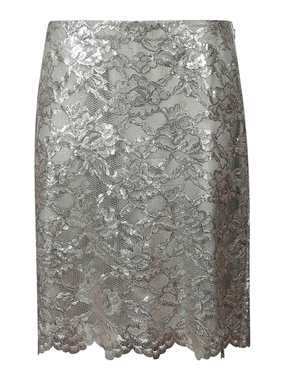 Aspesi Floral Perforated Asymmetric Skirt In Grey