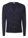 John Smedley V-neck Wool Cardigan With Ribbed Cuffs And Hem In Gold
