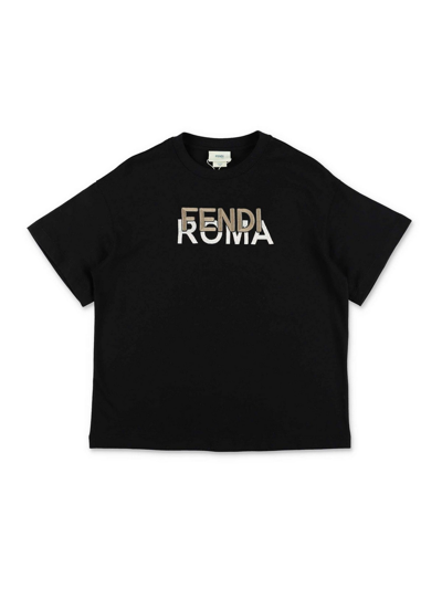 Fendi Kids'  T-shirt Nera In Jersey Di Cotone Bambino In Negro