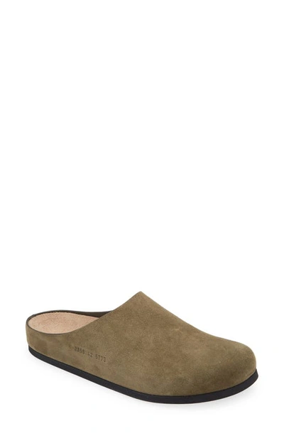 Common Projects Asymmetric-toe Suede Clogs In Green
