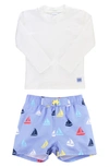 Ruggedbutts Long Sleeve Two-piece Rashguard Swimsuit In Sailboat Multi