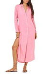 L*space Presley Long Sleeve Cover-up Shirtdress In Guava