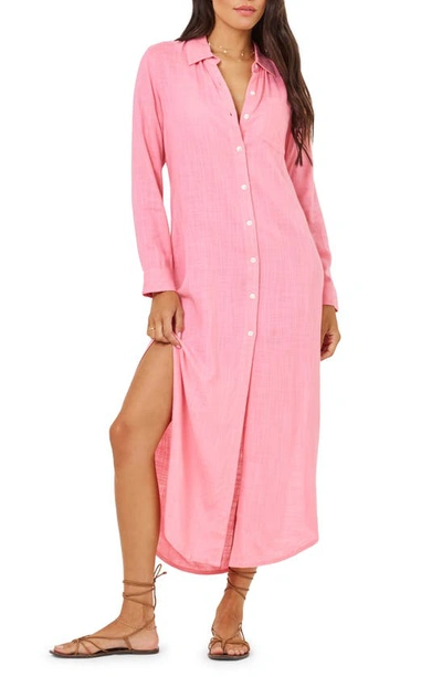 L*space Lspace Presley Long Sleeve Cover-up Shirtdress In Pink